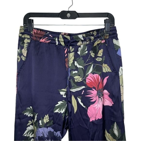 Johnny Was Biya Navy Blue Multi Silk Floral Wide Leg Cargo Chiome Pants Small - Picture 4 of 13